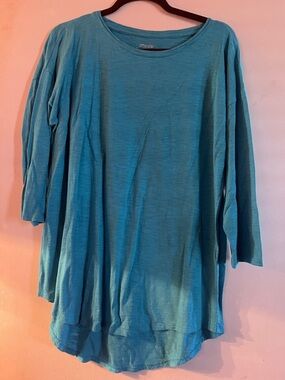 Chico's Teal Long Sleeve Relaxed Tunic Top